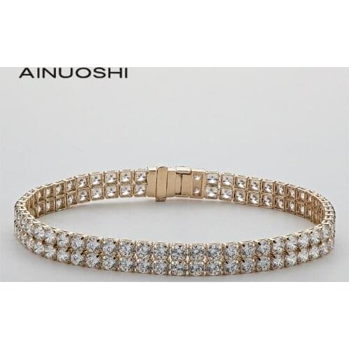 AINUOSHI 14K Yellow Gold 2.75mm Round Cut 3.434CTTW SONA Diamond Luxury Tennis Bracelet for Women 2 Row Bracelet Jewelry 7"