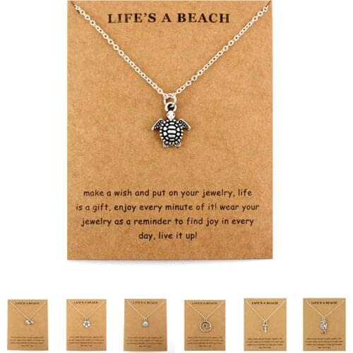 Life is a Beach Jewelry Seahorse Sand Dollar Octopus Starfish Seashells Whale Wave Mermaids Sea Turtles Necklaces for Women