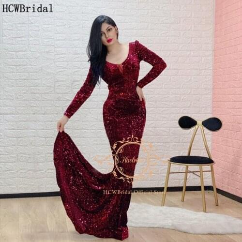 Sparkly Mermaid Arabic Evening Dress With Sleeve Floor Length Sequin Long Formal Dresses For Party Customize Women Prom Gowns