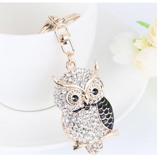 Cute tree-Owl Rhinestone-Crystal Keychain Charm Enamel-Animal-bird Purse Handbag Car Key Keyring Party Wedding Birthday Gift