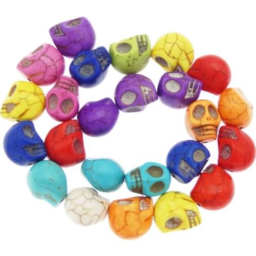 Julie Wang 6/10/12mm Skull Beads Artificial Stone Mixed Colors Spacer Beads Bracelet Necklace Jewelry Making Accessory