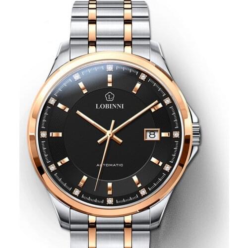 Men dress watch,mens automatic wrist watches LOBINNI man luxury mechanical waterproof wristwatch Switzerland relogio masculino