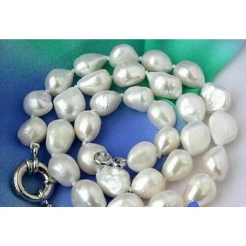 Long 18" 10-11mm Natural Baroque White Freshwater Pearl Necklace
