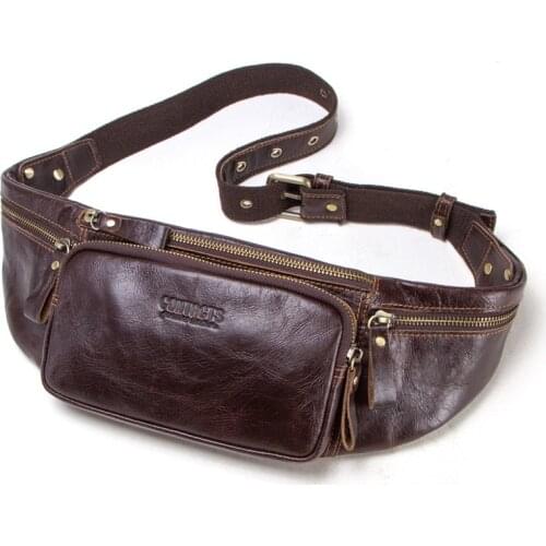 Mens Fanny Waist Pack Genuine Leather Waist Bag Leg Hip Wallet Men Mini Coin Bum Bag Belt Money Phone Pocket Shoulder Hand Bags