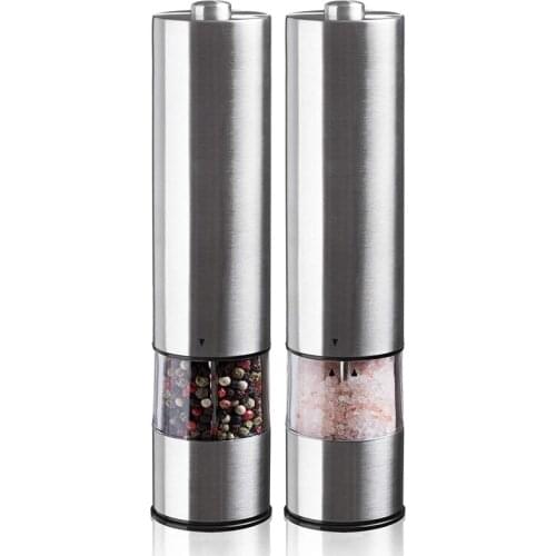 Electric salt and pepper grinding unit (2 packs) - Electronically adjustable vibrator - Ceramic grinder - Automatic one-handed o