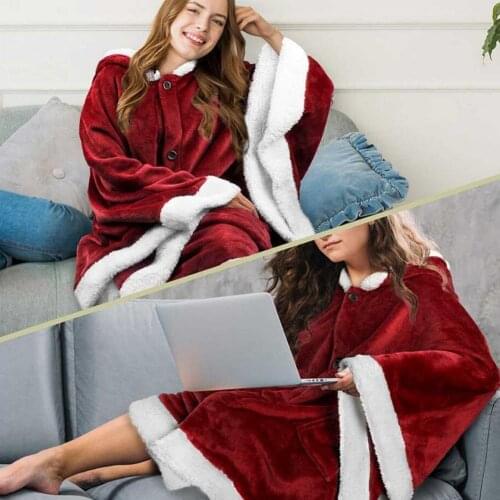 Fleece Blanket with Sleeves Wearable Hooded Pockets Blanket Autumn and winter hooded cloak leopard print double-sided flannel do