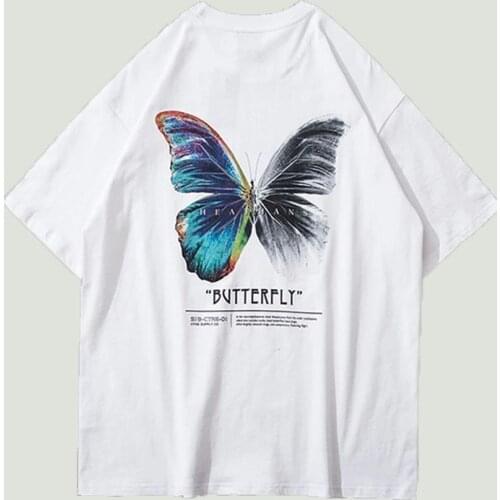 Hip Hop Oversized T Shirt Mens Color Butterfly Printied Cotton Short Sleeve T-Shirts Male Streetwear Harajuku Summer Casual Tee