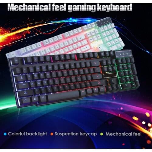 Gaming Wired Keyboard Mechanical Feeling Game Anti-Ghosting RGB Mix Rainbow Backlit Keyboard for PC Computer Laptop Gamer Gifts