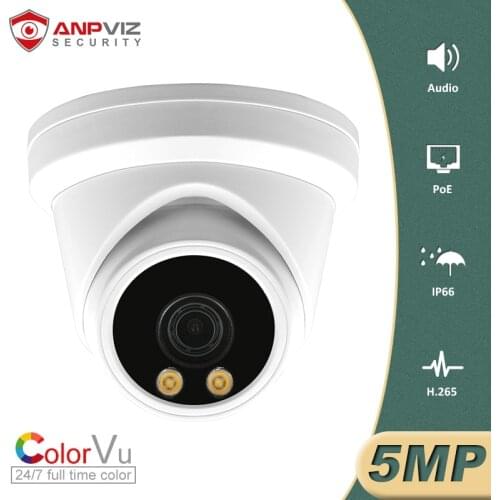 Anpviz 5MP Starlight IP Camera POE Dome Super Colorful Surveillance IR 30m Built-in Microphone Audio IP66 Onvif H.265