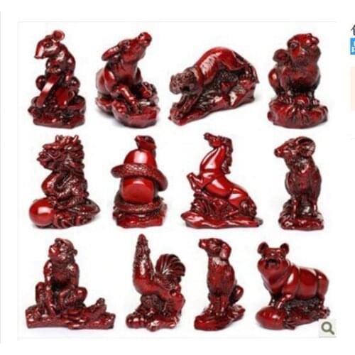 Kaiguang imitation red wooden handicraft zodiac sheep horse ox mouse tiger dragon rooster sculpture decoration statue Home