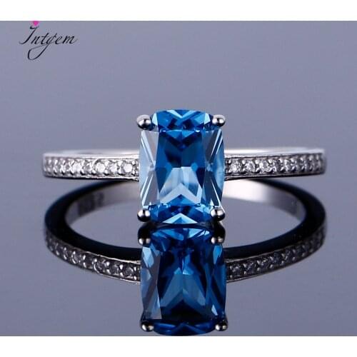 Jewelry 925 Silver Ring Rectangular Sky Blue Topaz and Spinel Sapphire and Emerald Engagement Wedding Ring Gift Anniversary New