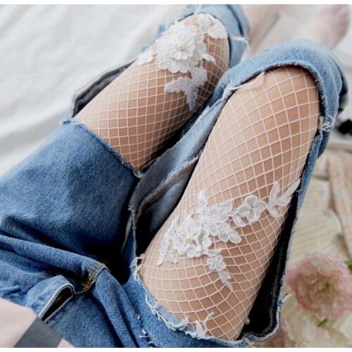 Korea Beauty and Pretty Net Hot Diamond Embroidery Tights handcraft Flower Pantyhose For Womens