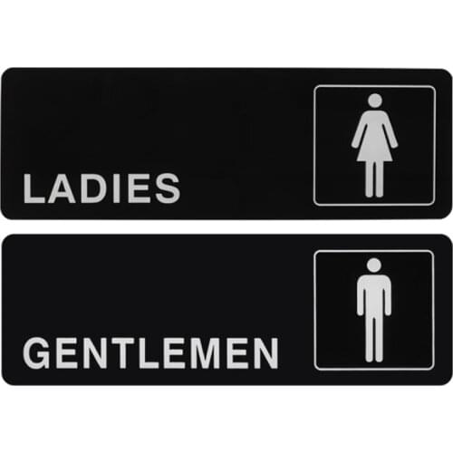 2 Piece Set) Toilet Signs, Mens and Womens Toilet Signs, 9 x 3 Inches (Black)