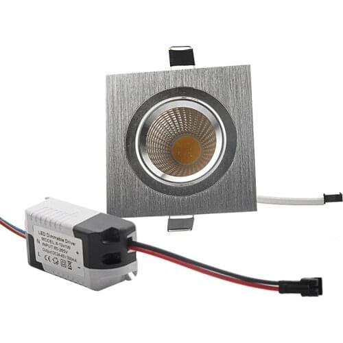 Square Bright Recessed LED Dimmable Square sliver Downlight COB 7W 9W 12W LED Spot light decoration Ceiling Lamp AC 110V 220V