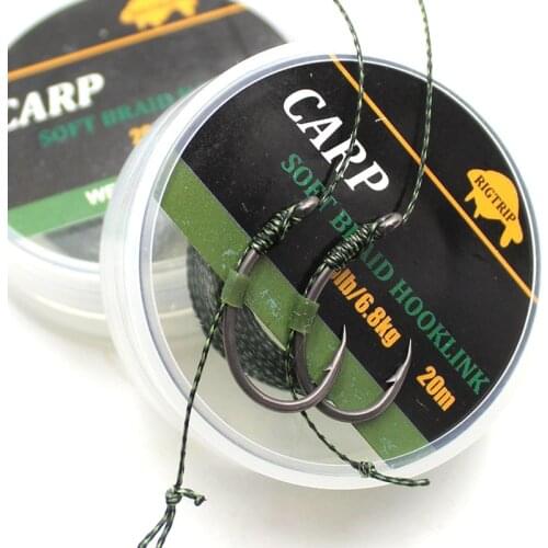 20m Camouflage Green Carp Fishing Line Soft Hook Link Carp Hooklink Uncoated Braid Line Leader for Hair Rig 25 15LB Rigging Line