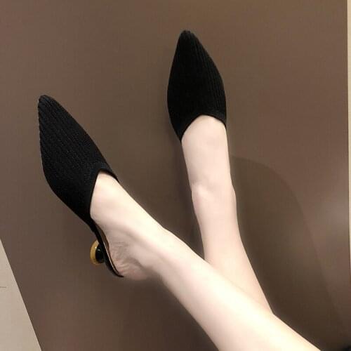 Summer ladies slippers With heel outside elegant temperament mature sexy wild fashion comfortable Pointed Female shoes U24-09