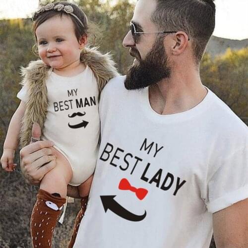 Cute Father Daughter Matching Clothes My Best Lady Daddy Mens Tshirt My Best Man Baby Bodysuit Cotton Matching Family Outfits