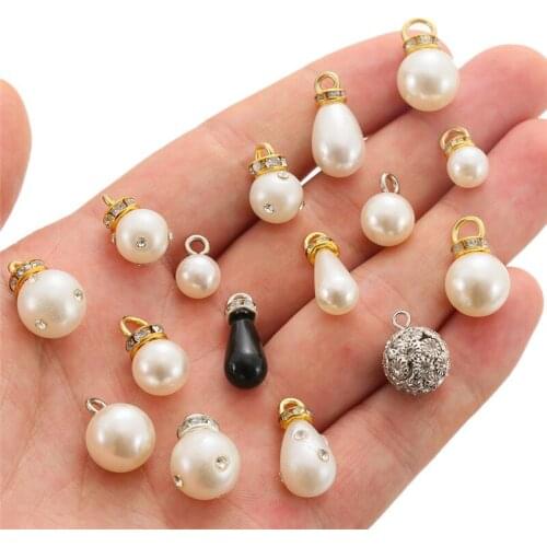 New 20pcs/lot Mixed Water Drop Shape Pearl Rhinestone Alloy Charms Pendant DIY Earrings Necklace For Jewelry Making Accessories