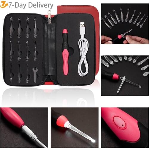Lighted Crochet Hooks 11 Size Interchangeable Heads 2.5mm to 8.0mm Ergonomic Grip Handles Rechargeable Crochet Hook Complete Set