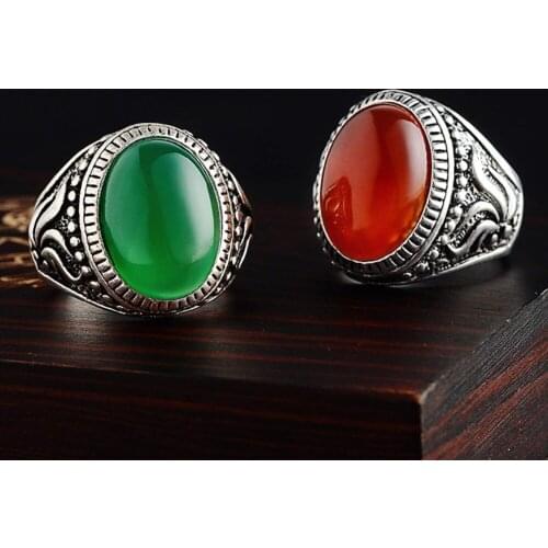 Charming tibet silvers Retro Vintage 925 Silver blue red jades Rings Finger Female luck Jewelry shipping free