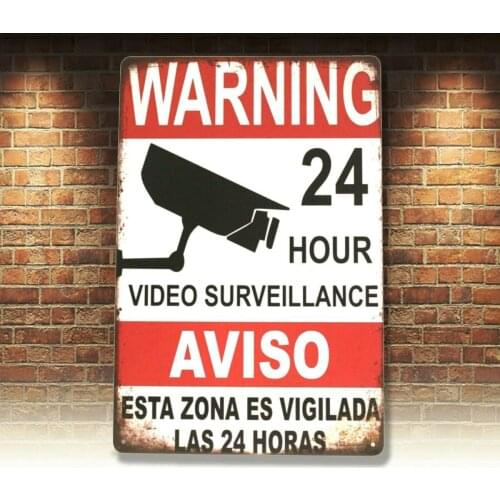 Warning No Trespassing Video Surveillance Tin Poster Sign Security in Spanish
