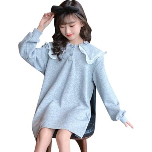 Dresses For Girls Solid Color Dress For Girl Teenage Children Party Dress Spring Autumn Clothes Girl 6 8 10 12 14