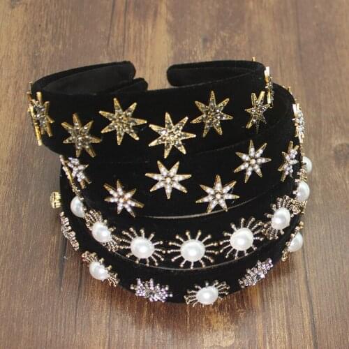 Bohemia Baroque Shiny Crystal Star Pearl Flower Rhinestone Luxury Temperament Headband Tiara Accessories For Women Wedding Party