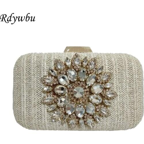 Rdywbu LUXURY GEM DIAMOND FLOWER CRYSTAL Styling Day Clutches Lady Evening Bag Rhinestones Beaded Wedding Party Purse Bolsa H10