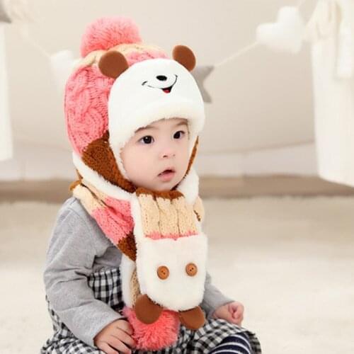 Baby Hat Autumn/Winter Wool Cap with Ball Warming Plush Hat Kids Baby Girls Two-Piece Scarf Suit Child Boys Fashion Knit Hat