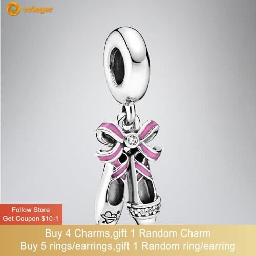 Volayer 925 Sterling Silver Beads Punk Ballerina Shoes Charms fit Original Pandora Bracelets for Women Jewelry Making Gift