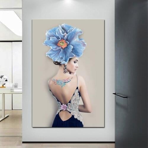 Nordic Modern Floral Flower Woman Abstract Canvas Painting Wall Art Canvas Art Print Poster Wall Pictures for Home Decor Cuadros