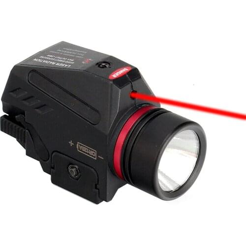 Tactical LED Flashlight Red Laser Sight Combo Fits 20mm Rail Mini Pistol-Rifle Airsoft Mounts For Shooting Hunting