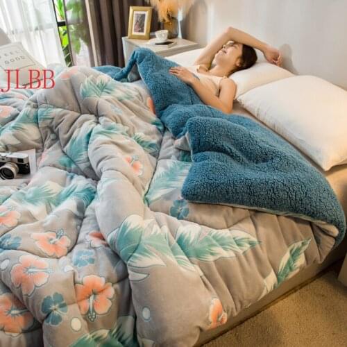 Thicken Comforter Blue Cashmere + Snowflake Flannel Fleece Winter Duvet 6D Emboss Flower Quilts Patchwork Home Bed Sleeping Bags