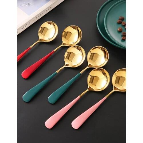 Vanzlife Stainless steel household small spoon for children to eat round head creative net red cute spoon soup dessert stirring