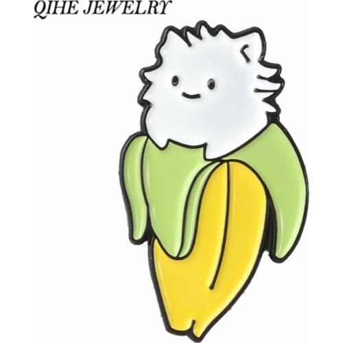 QIHE JEWELRY Meow~ Banana Cat pins Badges Brooches Cute Kawaii Animal Cat pins collection Gift for Cat Lover Kitty Mom Gifts