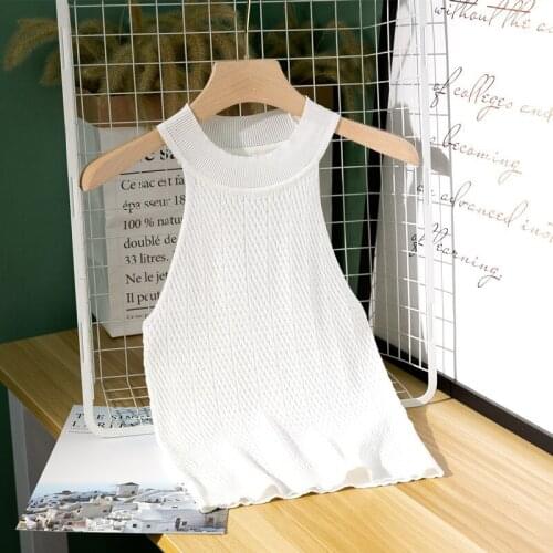 Women Halter Neck Off Shoulder Knitted Cropped Tank Tops Female Bodycon Tanks Sleeveless Basic Solid T shirts Tees Camiso