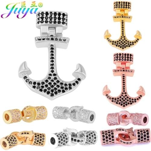Juya DIY Women Men Leather Bracelets Making Components Micro Pave Zircon Connector Anchor Hook Clasps Accessories