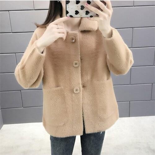 2021 Autumn Winter Imitation Mink Velvet Women Knitwear Cardigan Sweater Korean Ladies Tops Loose Short Knitted Outerwear G1238