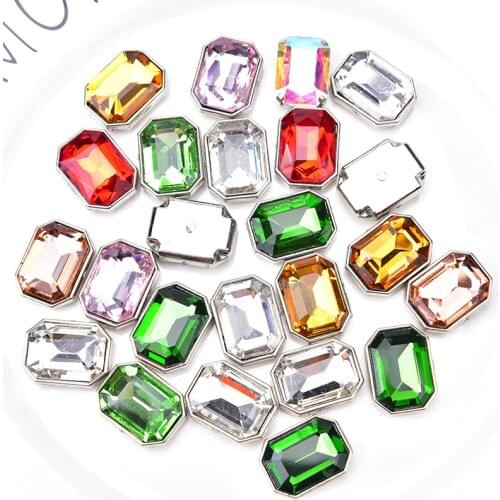 130pcs Glass Rectangle Shape Rhinestones Mix Color Sew On Wedding Dress Decoration Crystal With Not Hook Claw Setting 4 Holes
