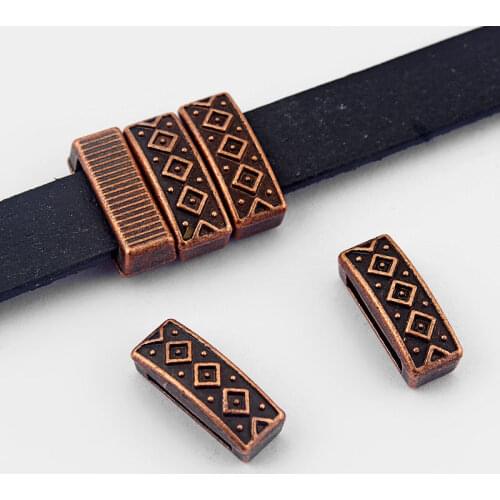 20pcs 11x2.5mm Hole Antique Copper Slider Spacer Beads For 10mm Flat Leather Cord Bracelet Making Findings