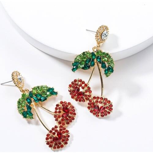 2021 New Fashion Cute Sweet Summer Crystal Cherry Dangle Earring For Women Fruit Earrings Jewelry Party Gift