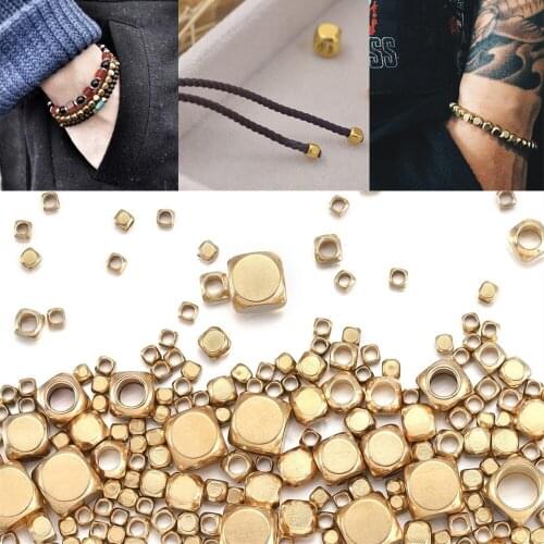 30-100Pcs Cube Square Shape Solid Brass Nepal Beads Square Beads Loose Spacer Bead for DIY Bracelet Jewelry Making Accessories