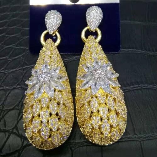 64mm Luxury Long Water Drop Earrings Full Mirco Paved Cubic Zircon for Women Bridal Wedding Earring Fashion Jewelry
