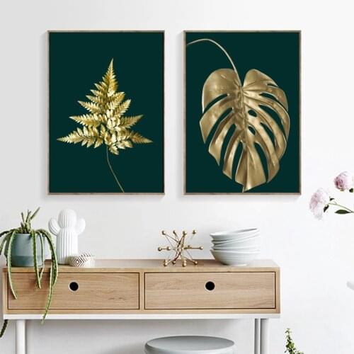 Abstract Gold Luxury Plant Leaves Canvas Painting Posters and Prints Wall Art Pictures for Living Room Home Decor Loft Cuadros