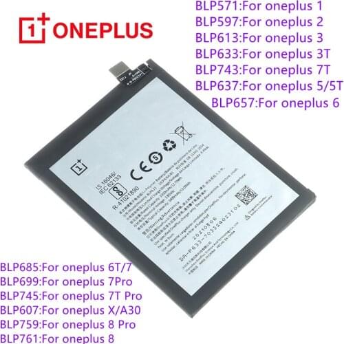 Original Replacement Battery For OnePlus 1 2 3T 5 5T 6 6T 7 7 Pro 7T 7T Pro 8 8 pro BLP637 BLP685 BLP699 BLP743 BLP745 Battery