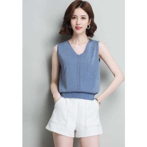 Basic Knitted Vest Women Tops V-neck Solid Sleeveless Tank Female Casual Summer Knit Top Woman Pink Black Korean Femme Y855