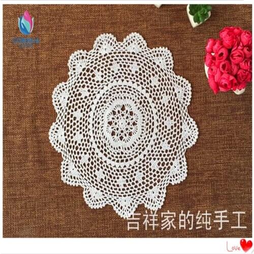 Free shipping 40cm Round 6 pics/lot cotton crochet lace doilies for home decor coasters placemat with flowers cup pad pot hodler