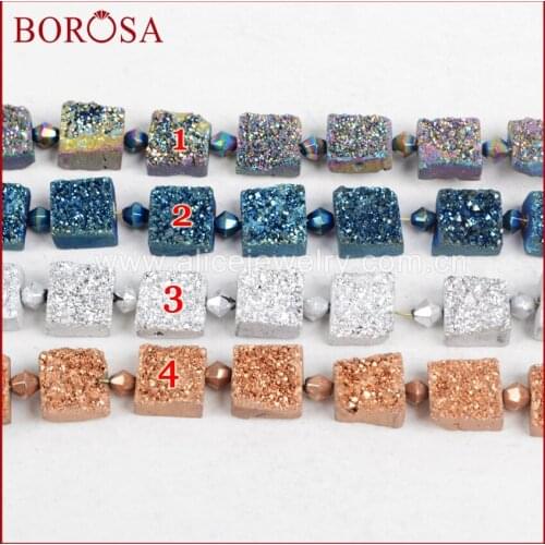 BOROSA Drusy Geode Stone Loose Bead 10mm Square Rainbow Natural Titanium Druzy Loose Bead Fashion Jewelry Free Shipping LS011