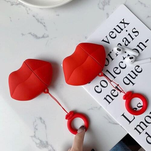 For Airpod 2/1 Pro Case Red Lip Luxury Design Cute 3D Cartoon Funny Kawaii Soft Silicone Cover Fashion Cool Fun Stylish Trendy