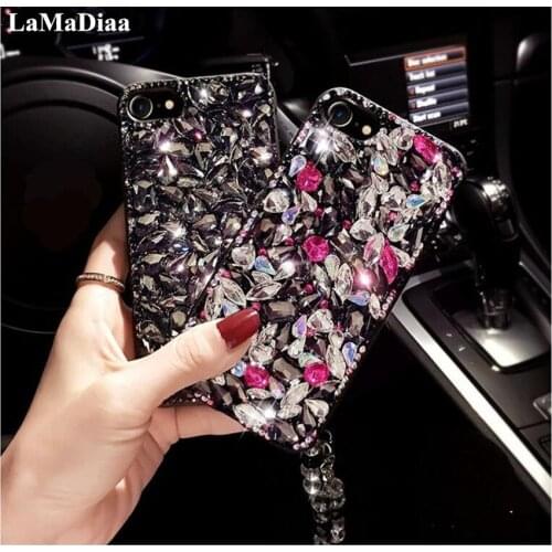 For iPhone X XS MAX XR 5 6 7 8 Plus prime Luxury Cute diamond Glitter Rhinestones case cover Crystal long chain strap